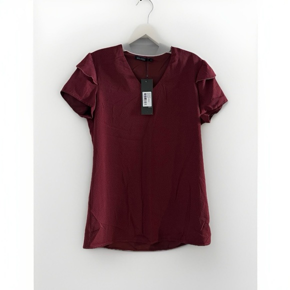 Mikarose‎ Tulip Sleeve V-Neck Top in Rust/Black - S Blouse Officecore - Picture 1 of 6